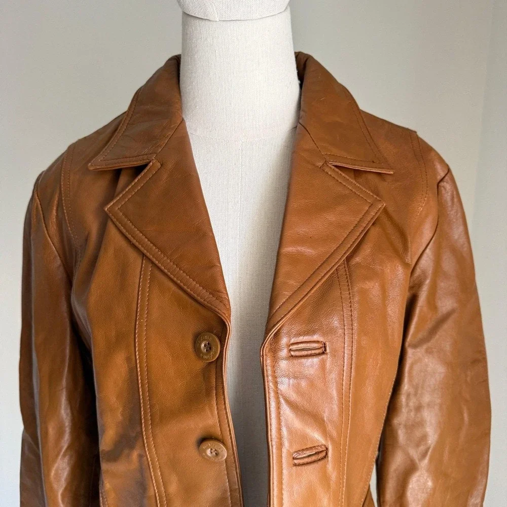 Vtg Wilson's Leather Maxima Cognac Brown Genuine Leather Blazer Jacket Medium 90